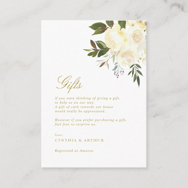 tarjeta de regalo de boda floral de marfil blanco (Anverso)