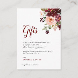 tarjeta de regalo de boda floral pintada de borgoñ