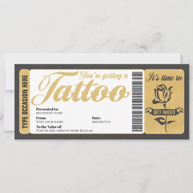 Tarjeta de regalo de certificado de vale de tatuaj (Anverso)