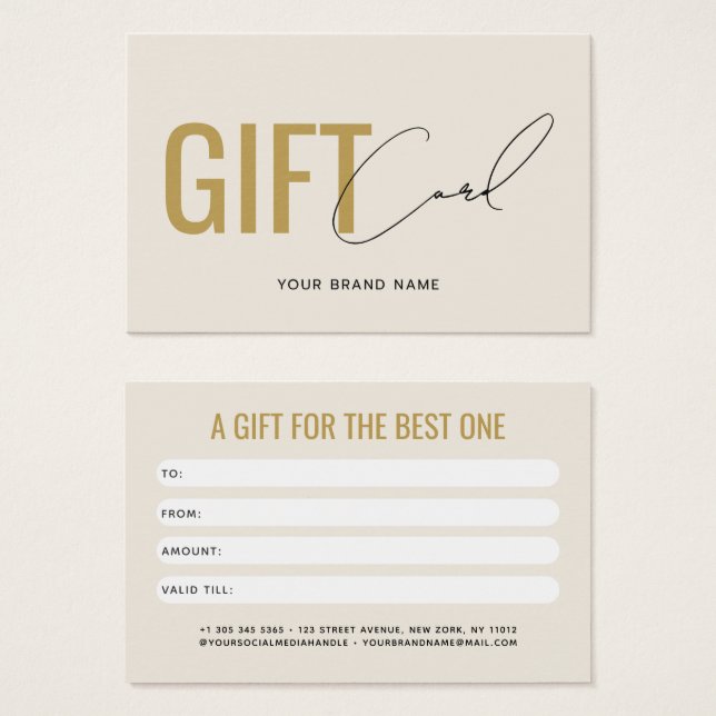 Tarjeta de regalo de cliente de oro beige profesio (Anverso y reverso)
