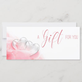 Tarjeta de regalo de corazón de vidrio romántico e