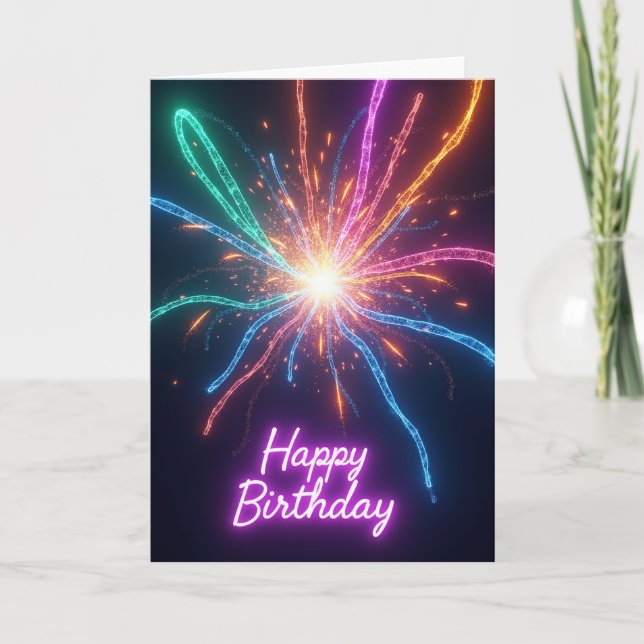 Tarjeta de Regalo de Cumpleaños con Estelas de Luz (Anverso)