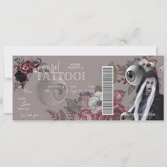 Tarjeta de regalo de cumpleaños con vale de tatuaj (Anverso)