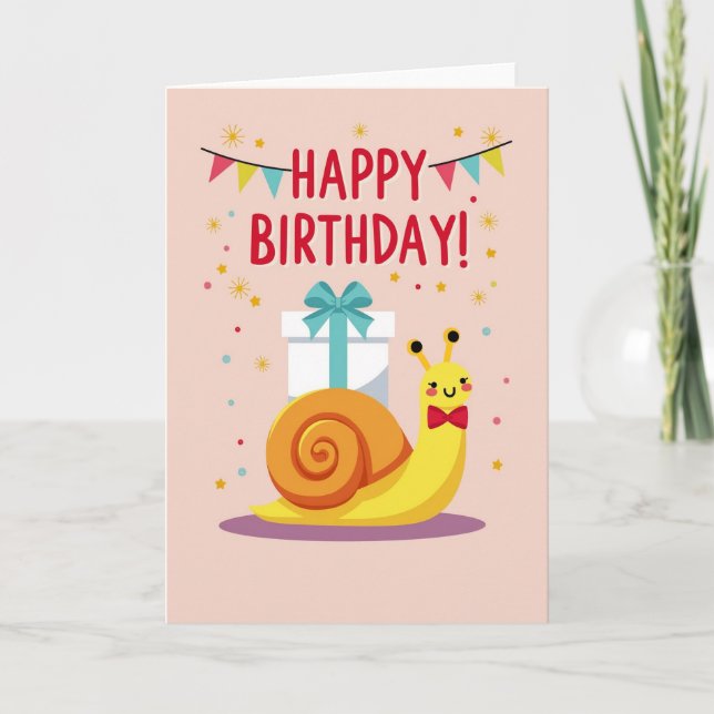 Tarjeta de regalo de cumpleaños de caracol lindo (Anverso)