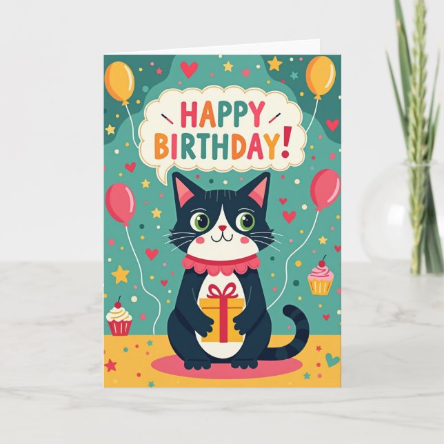 Tarjeta de regalo de cumpleaños de gatos (Anverso)