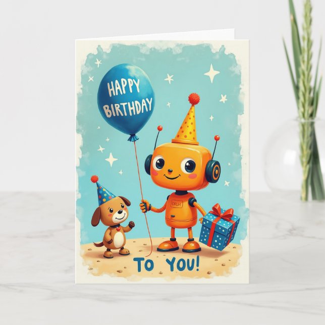 Tarjeta de regalo de cumpleaños de robot (Anverso)