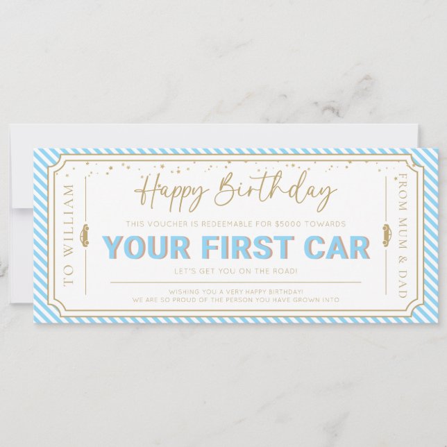 Tarjeta de regalo de cumpleaños del primer coche S (Anverso)