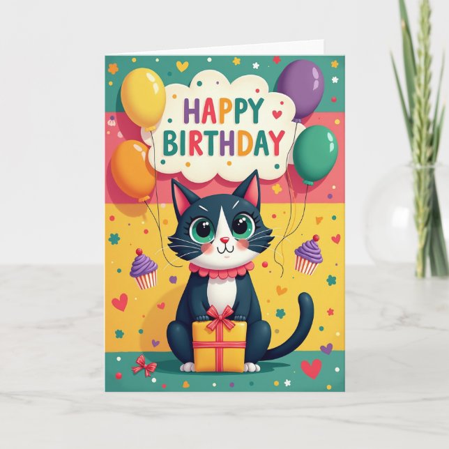 Tarjeta de regalo de cumpleaños para gato dulce (Anverso)