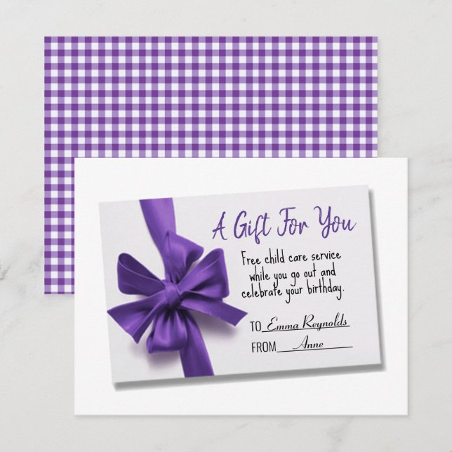 Tarjeta de regalo de cumpleaños Purple Bow (Anverso / Reverso)