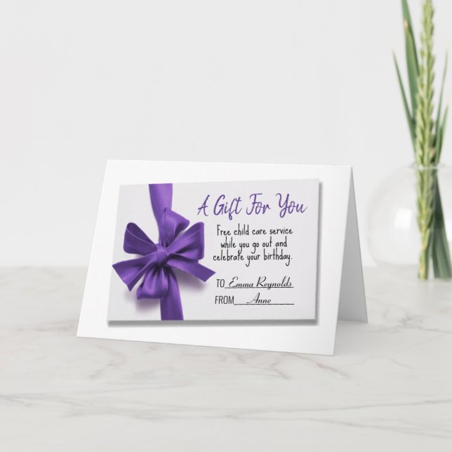 Tarjeta de regalo de cumpleaños Purple Bow (Anverso)