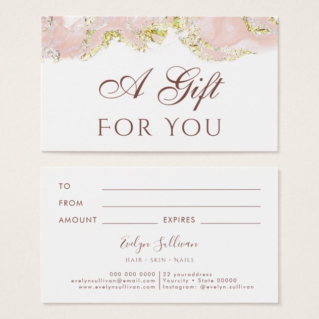 tarjeta de regalo de diseño de mármol rosa (Anverso y reverso)