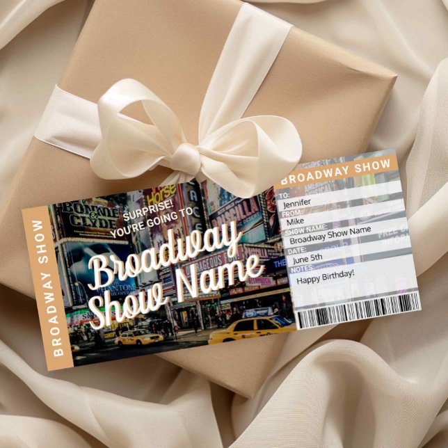 Tarjeta de regalo de entradas para espectáculos de (Surprise Broadway Show Ticket Printable)