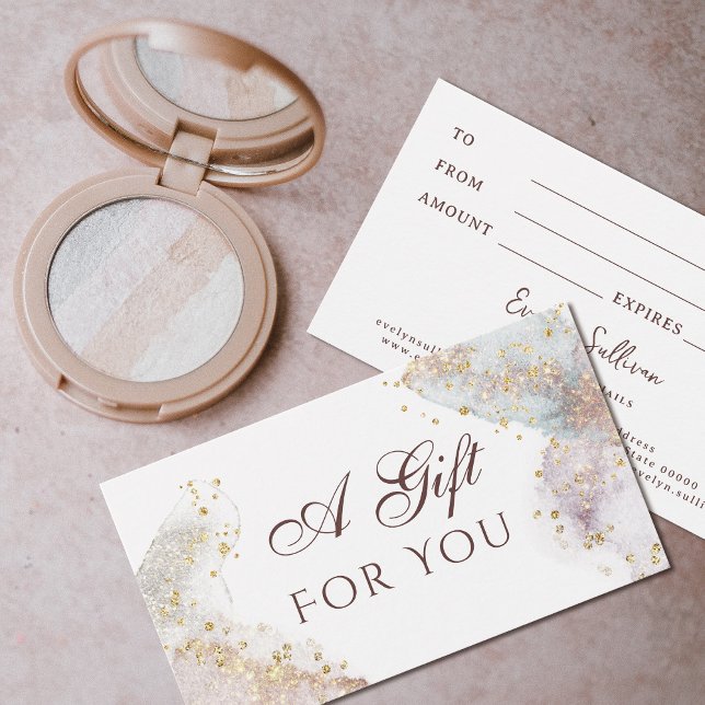 tarjeta de regalo de formas acuarelas purpurinas (Subido por el creador)