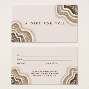 Tarjeta de regalo de geoda de ágata con brillo dor
