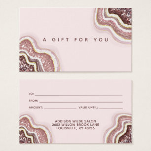 Tarjeta de regalo de geoda de ágata con brillo ros