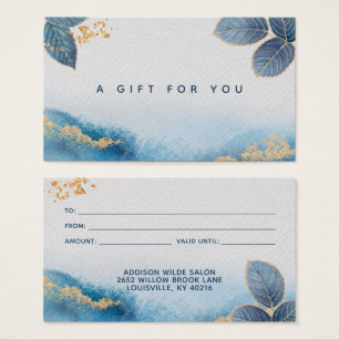 Tarjeta de regalo de hojas botánicas Blue Gold Wat