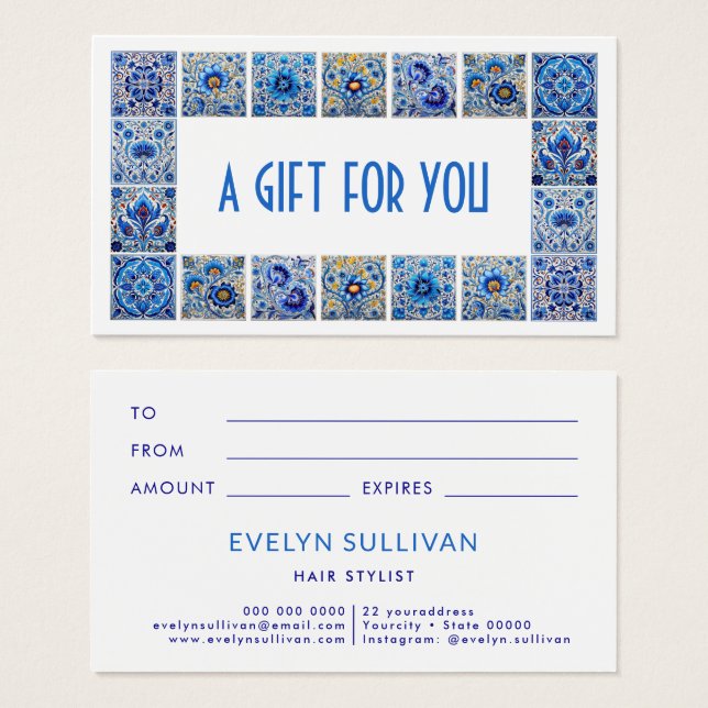 Tarjeta de regalo de marco de azulejos mediterráne (Anverso y reverso)