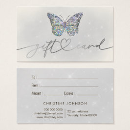 tarjeta de regalo de mariposa purpurina gris