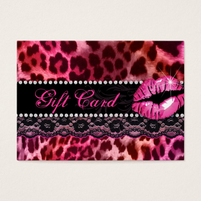 Tarjeta de regalo de moda Lace Lips Leopard Rojo r (Frente)