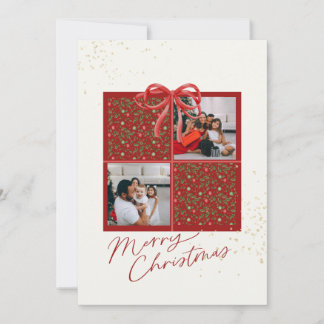 Tarjeta de regalo de Navidad con 2 fotos, lazos ro