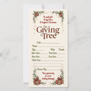 Tarjeta de regalo de Navidad del Árbol de la Donac