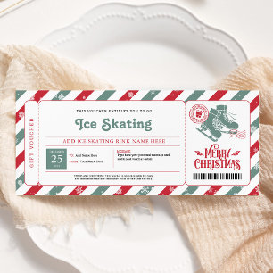 Tarjeta de regalo de Navidad para patinaje sobre h