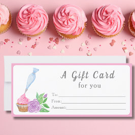 Tarjeta de regalo de panadería de cupcakes con gla