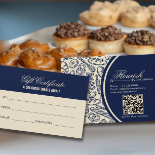 Tarjeta de regalo de panadería de pastel azul mari