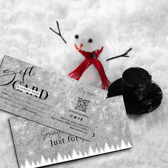 Tarjeta de regalo de pino con copos de nieve gris  (#snowflakes  #icegray #winter #winterwonderland #grayandwhite #zazzlemade #script #christmas)