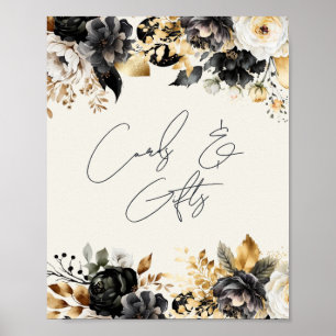 Tarjeta de regalo de póster floral de oro negro pa