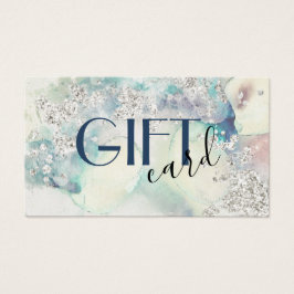 Tarjeta de regalo de purpurina plateado color agua