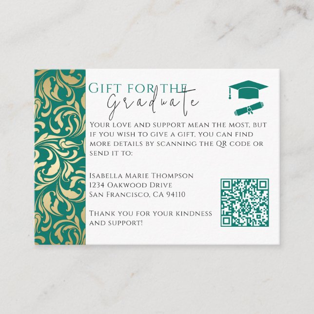 Tarjeta de regalo de regalo de graduación verde y  (Anverso)