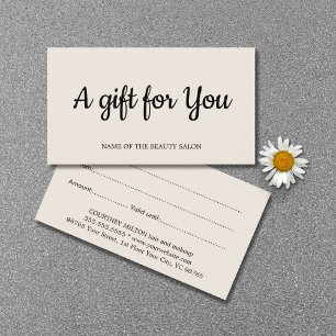Tarjeta de regalo de salón beige claro elegante y 