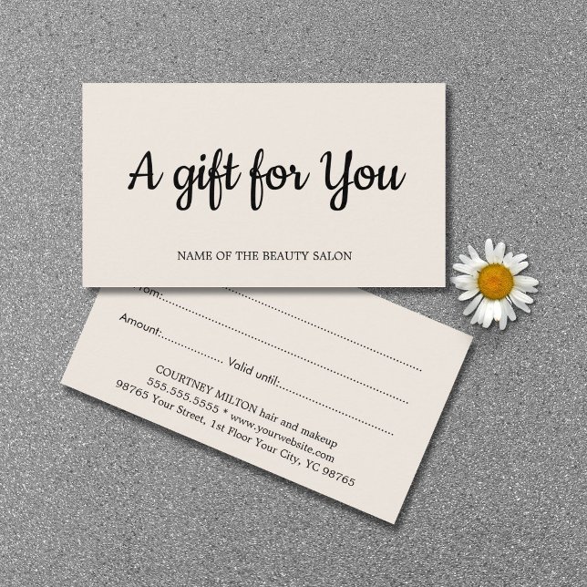 Tarjeta de regalo de salón beige claro elegante y  (Subido por el creador)