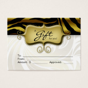 Tarjeta de regalo de salón Spa Zebra Animal Gold B