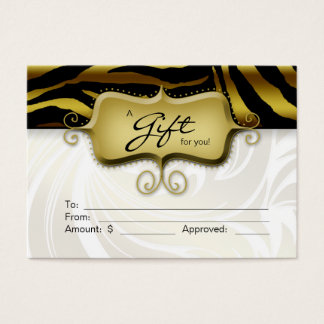 Tarjeta de regalo de salón Spa Zebra Animal Gold B