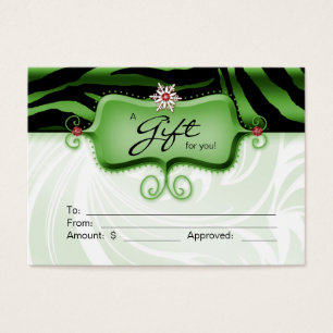 Tarjeta de regalo de salón Spa Zebra Animal Green