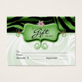 Tarjeta de regalo de salón Spa Zebra Animal Green