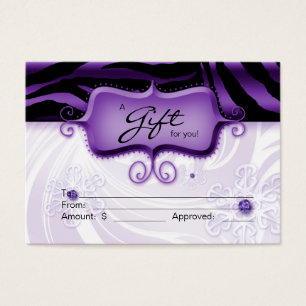 Tarjeta de regalo de salón Spa Zebra Animal Purple