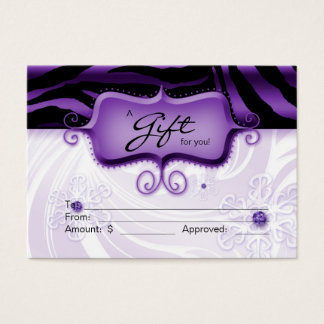 Tarjeta de regalo de salón Spa Zebra Animal Purple