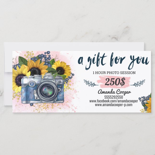 Tarjeta de regalo de sesión fotográfica Tarjeta de (Anverso)