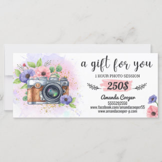 Tarjeta de regalo de sesión fotográfica Tarjeta de
