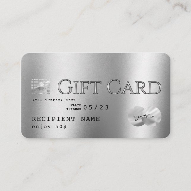Tarjeta de regalo de tarjeta de crédito de Relieve (Anverso)