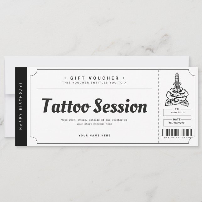 Tarjeta de regalo de tatuaje Boleto Voucher Certif (Anverso)