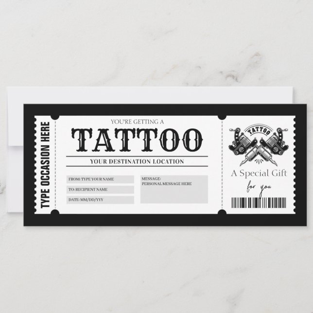 Tarjeta de regalo de tatuaje EDITABLE Tarjeta de v (Anverso)