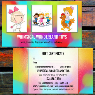 Tarjeta de regalo de tu tienda de juguetes de 3 fo
