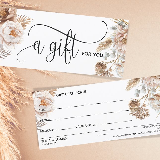 Tarjeta de regalo del certificado floral rosa mode (ivory and blush pink boho watercolor floral)