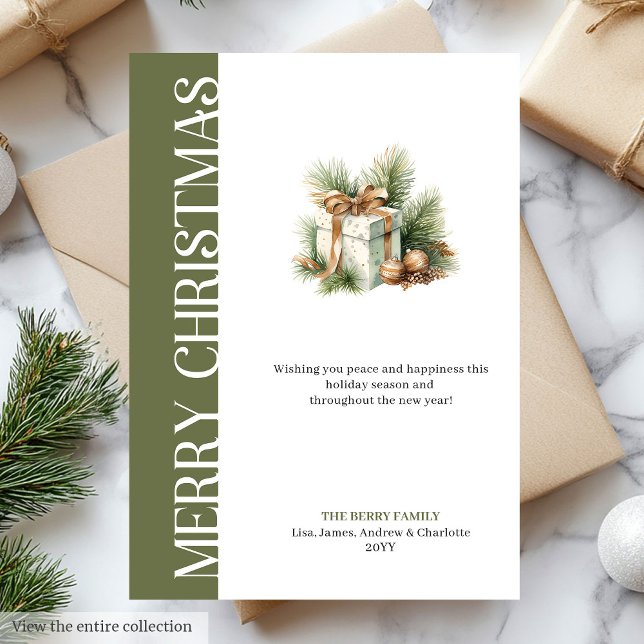 Tarjeta de regalo digital de Navidad en verde eleg (Elegant Green Gold Christmas Tree Digital Card)