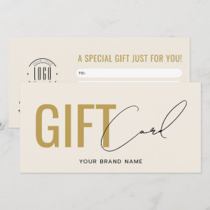 Tarjeta de regalo dorada beige con logotipo modern