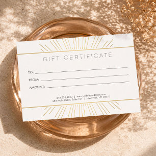 Tarjeta de regalo Elegante Belleza Gold Sunburst S